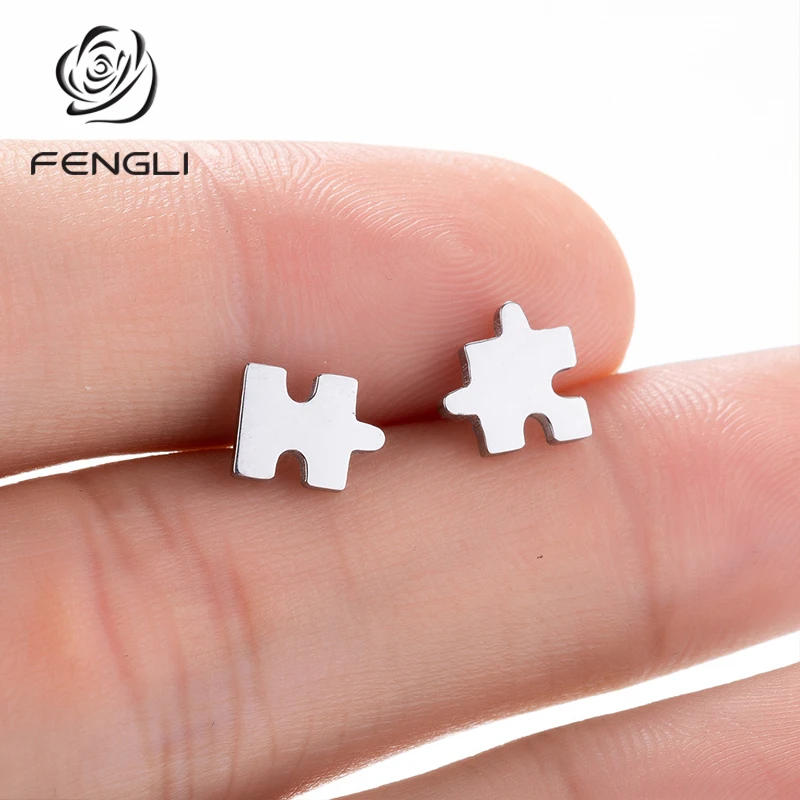 FENGLI Trend серьги-гвоздики-головоломки Женские аксессуары из нержавеющей стали маленькие романтические Драгоценности Золотые женские сережки oorbellen
