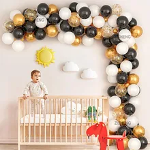 112Pcs Gold Back White Balloons Garland Arch Confetti Metallic Baloon For Men Women Birthday Anniversary Graduation Party Decor