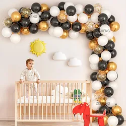 112Pcs Gold Back White Balloons Garland Arch Confetti Metallic Baloon For Men Women Birthday Anniversary Graduation Party Decor