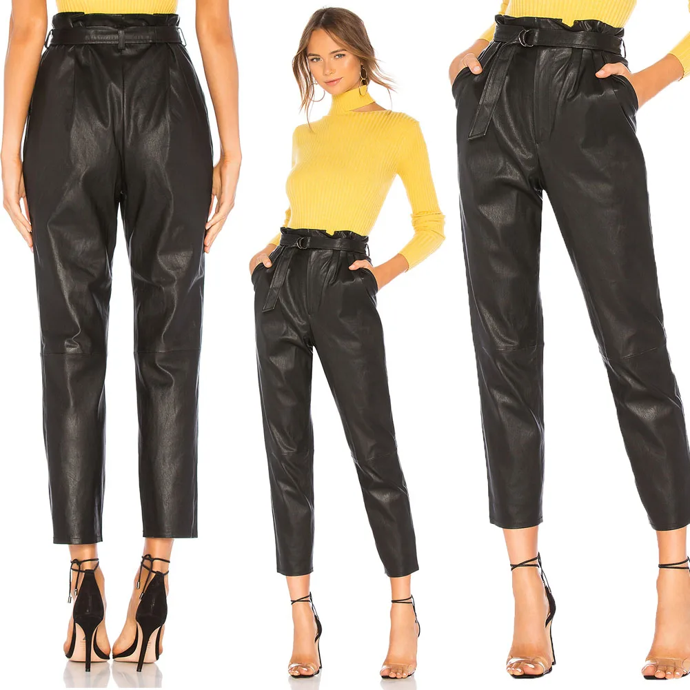 high waisted stretch black trousers