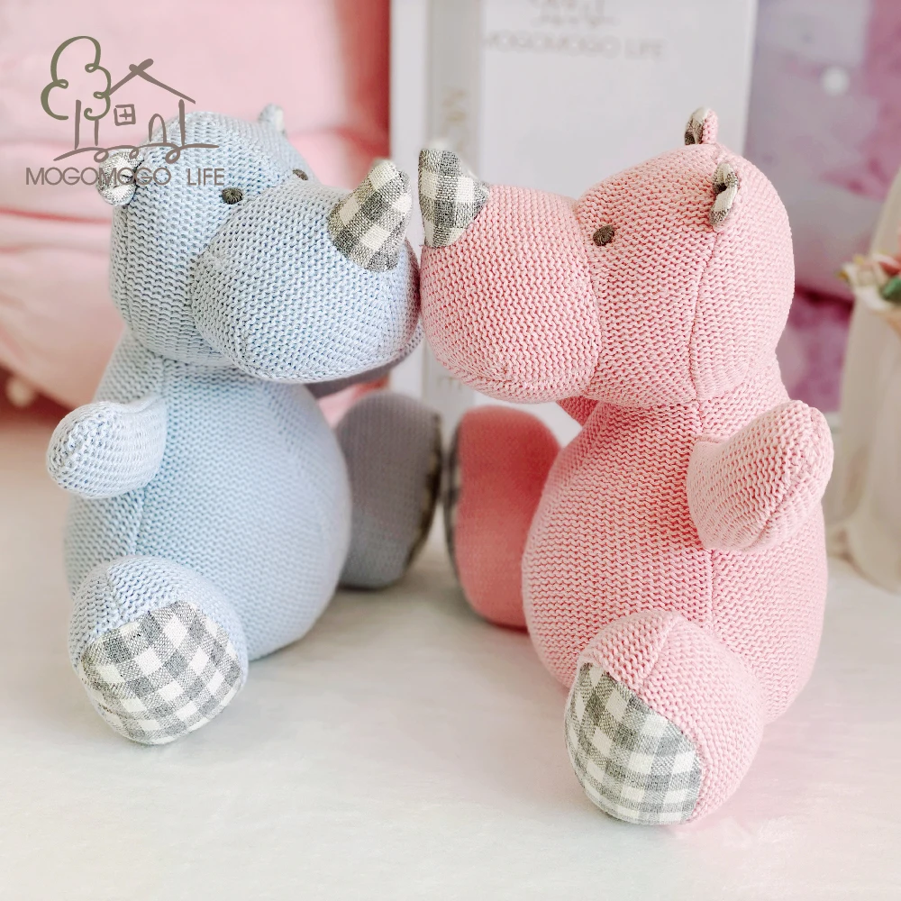 Luxury Stuffed Animal Toys Knitted Rhino Adorable Crotchet Baby Doll Nursey Room Decro Plushies Perfect Gift for Kids