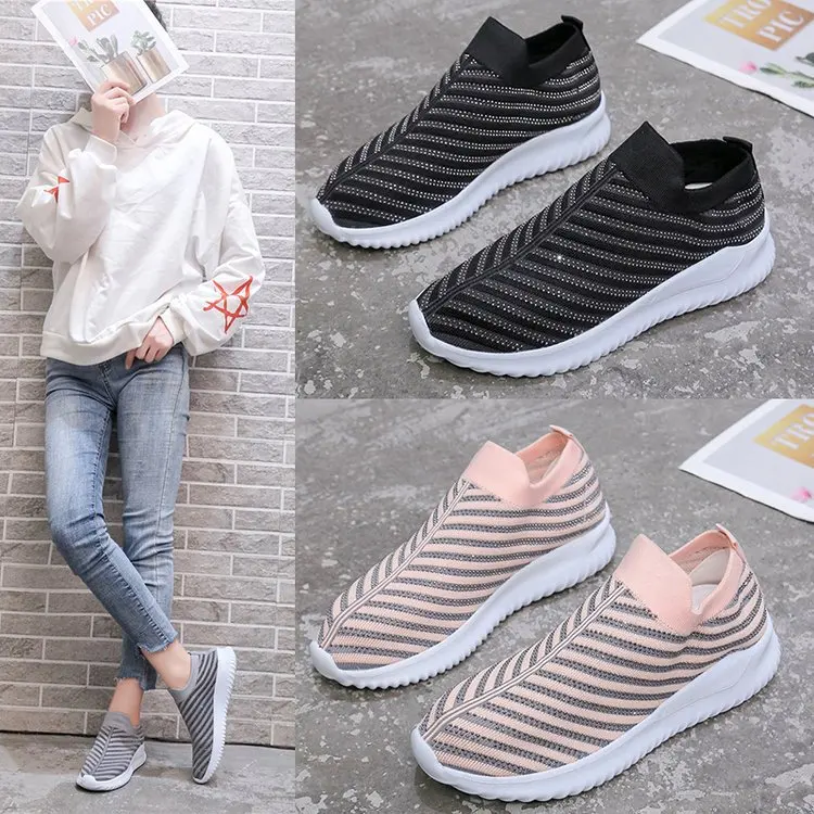 

2019 Large Size Fly Woven Man-made Diamond WOMEN'S Shoes Flat Breathable Casual Shoes Mesh Shoes Slip-on Loafers