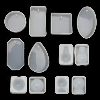 

9 Shapes Pressed Flower Pendant Resin Mold Silicone Resin Mould Pendant Jewellery Molds with Hanging Hole Jewelry Making