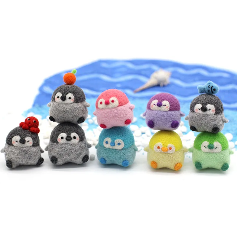 Non-Finished Felt Kit Creative Cute Animal Penguin bear Toy Doll Wool Felt Poked Kitting Handcarft Wool Felting Material