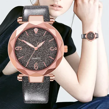 

Top Style Belt Quartz Watch Women Starry Sky Watch Luxury Leather Wrist Watch Rose Gold women dress reloj mujer часы женские