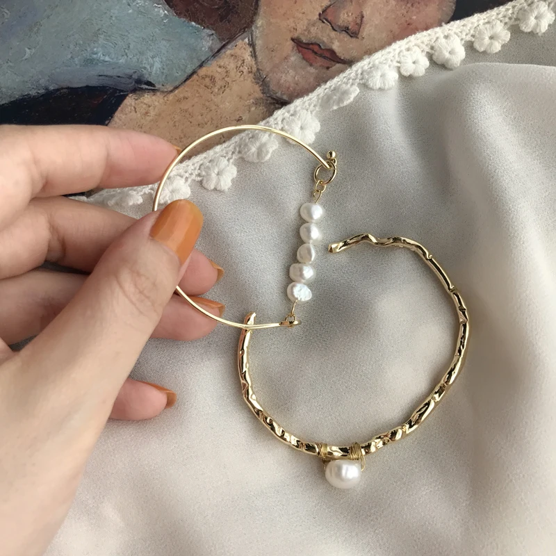 Peri'sbox модный металлический золотой подлинный пресноводный Жемчужный Браслет геометрические белые перламутровые браслеты минималистичный жемчужный браслет для женщин