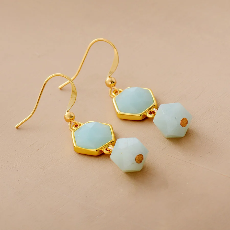 Exclusive Women Earrings Faceted Amazonite Dangle Earrings Classic Elegant Gifts Jewelry Gifts Dropship