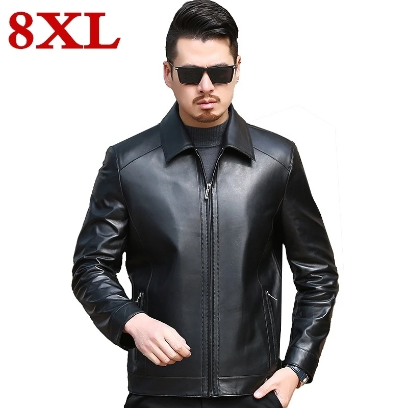 

new plus size 8XL 7XL 6XL Spring and autumn fashion motorcycle Genuine leather coats men casual coat mens Genuine Leather jacket