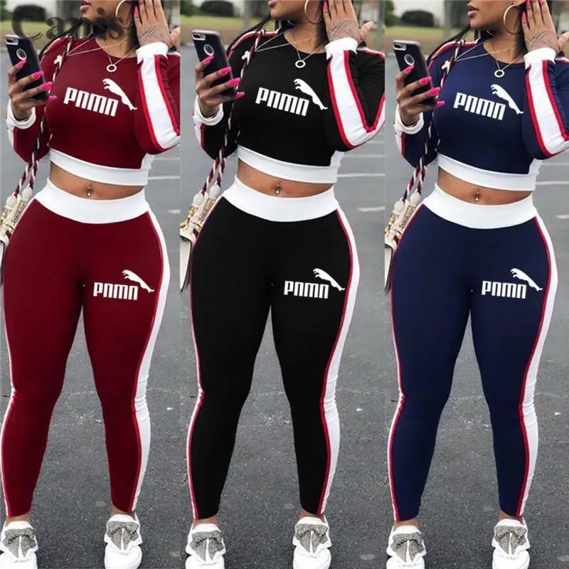 

Sexy Women Sets Tracksuit Two Pieces Set Sleeve Crop Top Pants Gym Fitness Workout Clothes for Women Sports Set Red Black