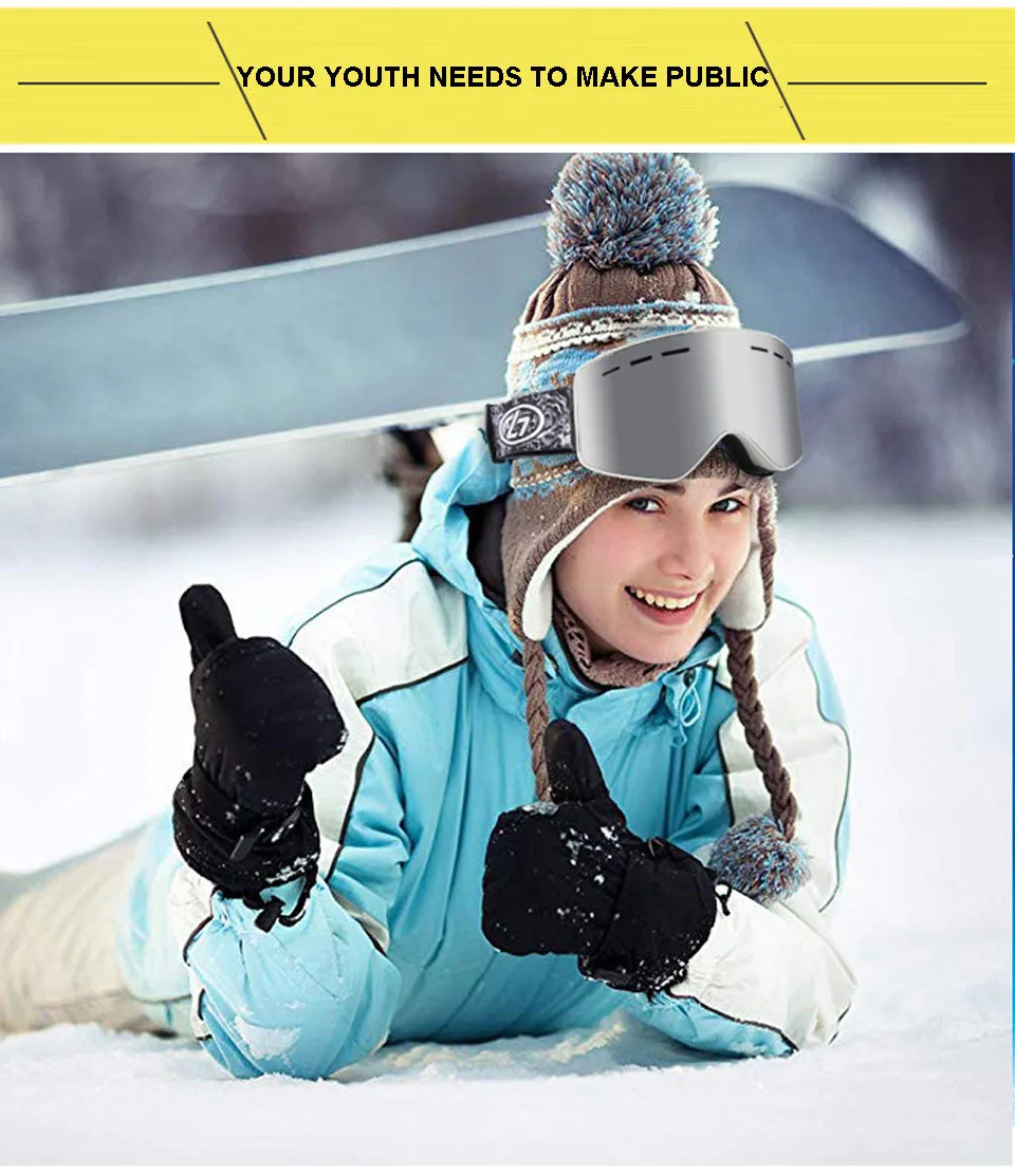 UV400 Anti-fog Double Layers Ski Goggles Big Lens Ski Mask Glasses Skiing Snow Snowboard Eyewear Mirror polarize Goggles for men