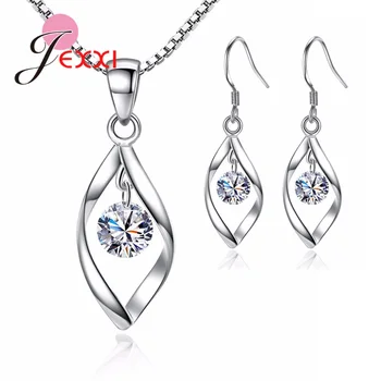 

Fast Dispatch 925 Sterling Silver Women Dangle Earrings+ Pendant Necklace Style Elegant Geometric Pendant Set for Wedding Party