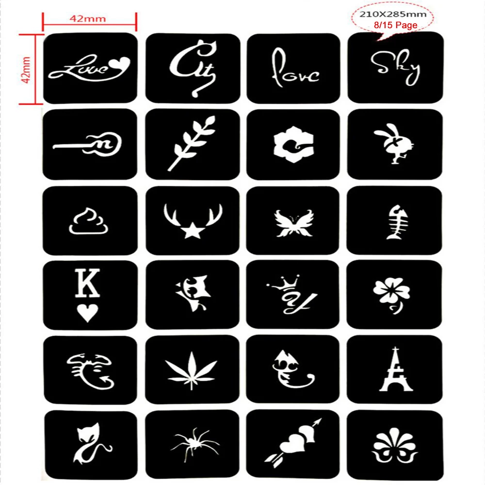 Перманентные мелкие блестки трафарет для татуировок шаблон альбом карты набор шаблоны для рисования аэрограф трафареты для татуировок хной для женщин