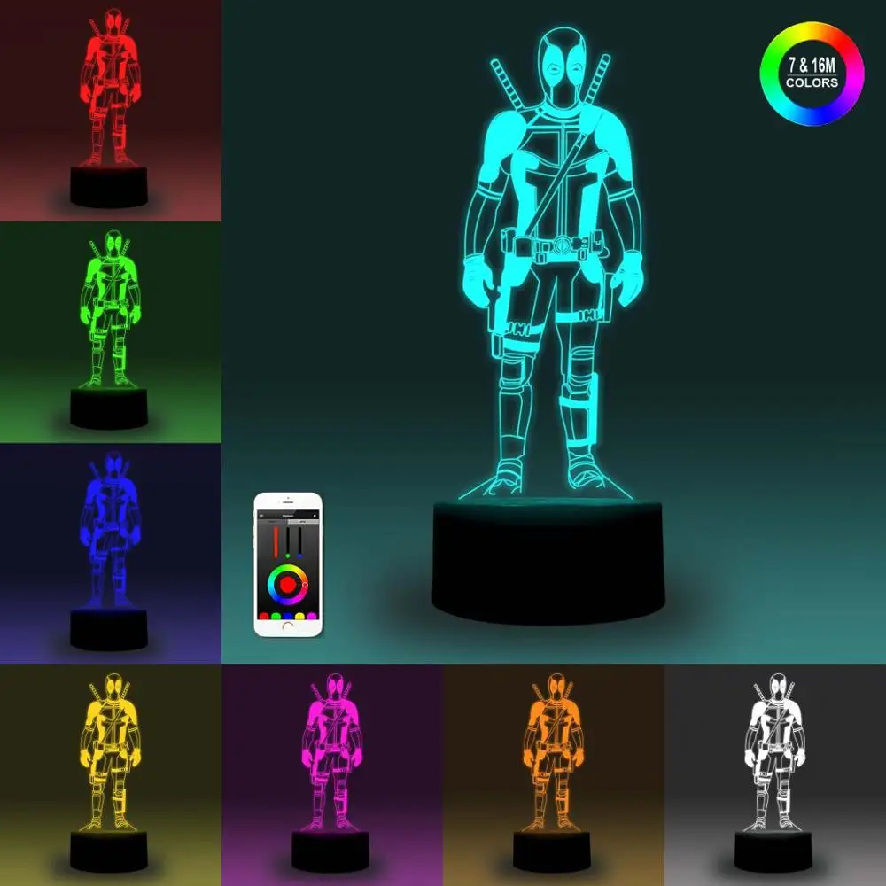 NiteApps 3D Дэдпул стенд ночник настольная иллюзия Лампа подарок на день рождения приложение/сенсорное управление