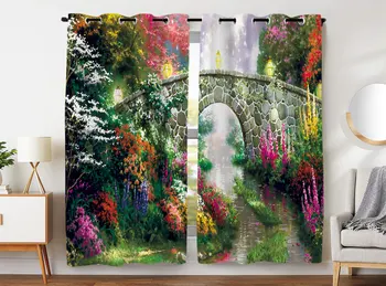 

HommomH blackout curtains (2 panels) top of the grommet dimmed power outage stone bridge autumn picturesque scenery