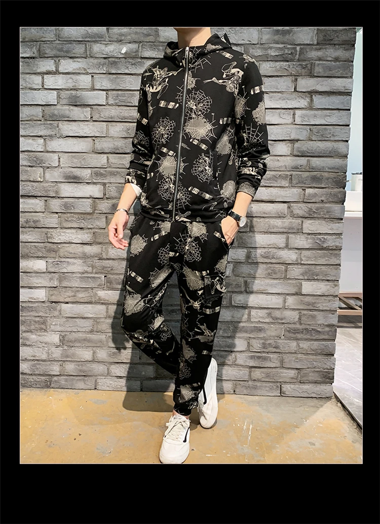 Мужская куртка с цветочным принтом; брюки; Chandal Hombre; тренировочный костюм; Mannen; толстовка с капюшоном; брюки; комплект из 2 предметов; уличная одежда; куртка+ брюки