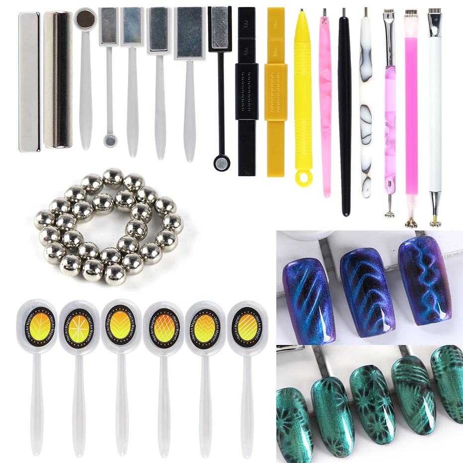 25 estilos imán Fr Gel barniz herramienta de uñas ojo de gato imán palillo para decoración de uñas 3D Multi línea tira efecto pluma magnética manicura LE1612