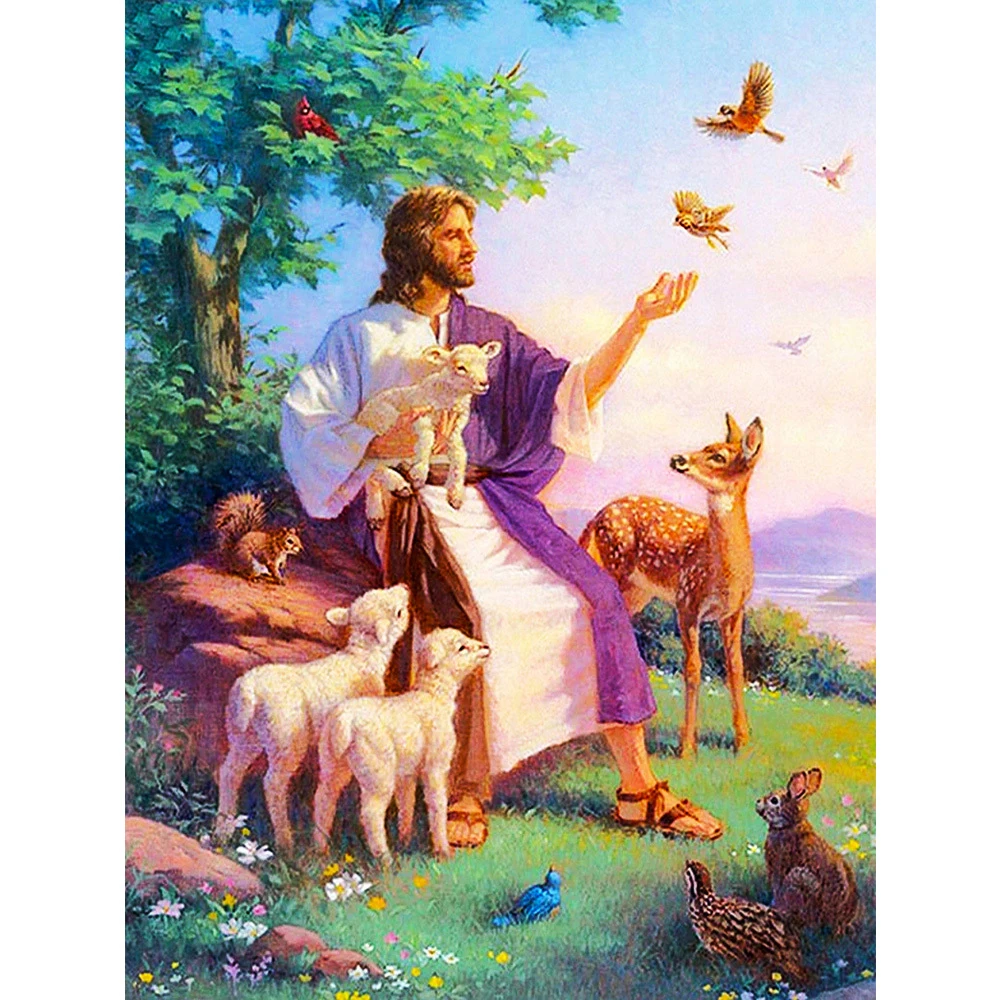 Художник Corbert Gauthier. Иисус Христос с ягненком. Иисус с животными. Бог животных