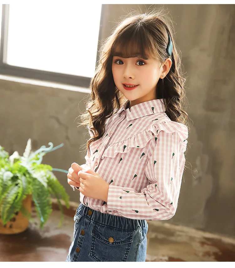 Рубашка для девочек весна-осень, стиль, корейский стиль, модная детская блузка с длинными рукавами в западном стиле верхняя одежда Little G