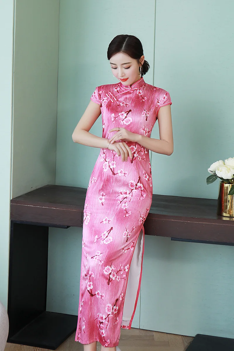 Cheongsam Элегантное Длинное Платье с секциями, весна, платье Ципао на каждый день размера плюс XL, модное тонкое платье для девочек в китайском стиле