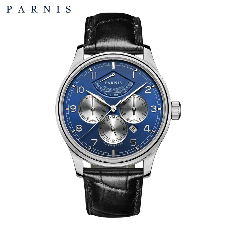 Parnis 42mm Automatic Watch Moon Phase Power Reserve Watch Men Luxury Brand Top Miyota Mechanical Winder Watch PA6062-A Gift Men