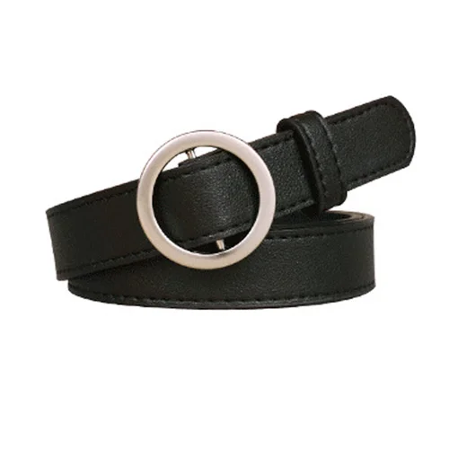 Leather A Black Quaslover, Модный женский кожаный ремень, роскошный круглый ремень с пряжкой, женский ремень из искусственной кожи, высококачественный пояс для девушек - Цвет: Leather A Black