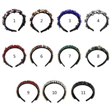 

Women Baroque Jewelry Wide Headband Rainbow Hologram Crystal Rhinestone Bandana
