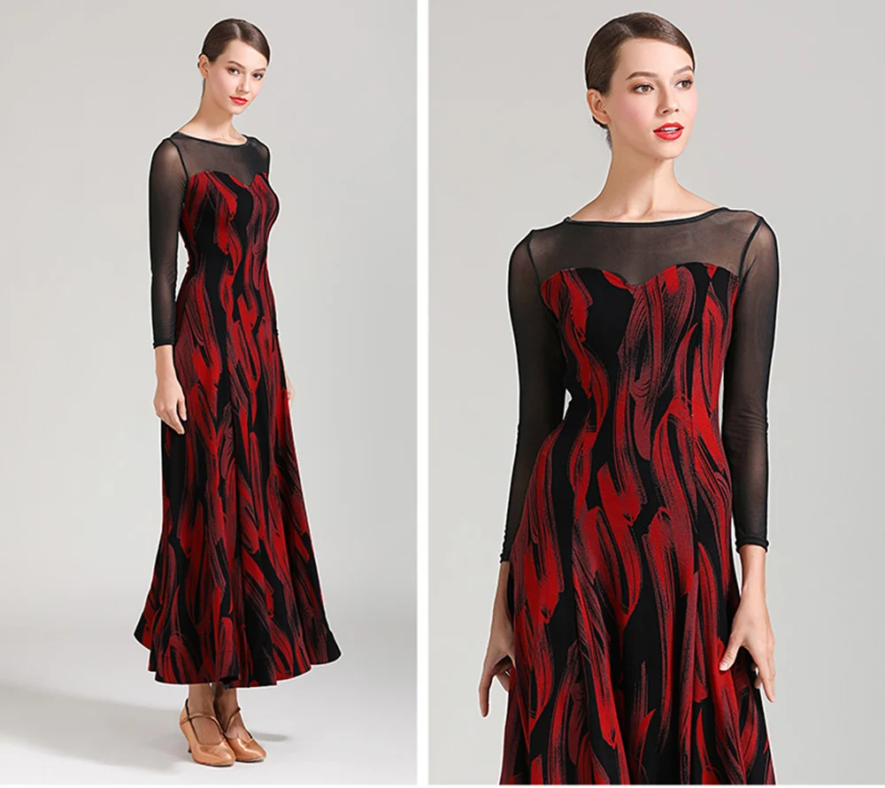CACARE Elegant Ballroom Dance Competition Dresses Tango Waltz Dress Flamenco Standard Dance Dresses D0671 Big Ruffled Hem
