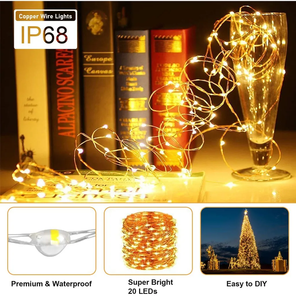 10Pack LED String Light 1M 2M 3M Button Battery Copper Wire Fairy Lights for Wedding Patio Party Garden Decor
