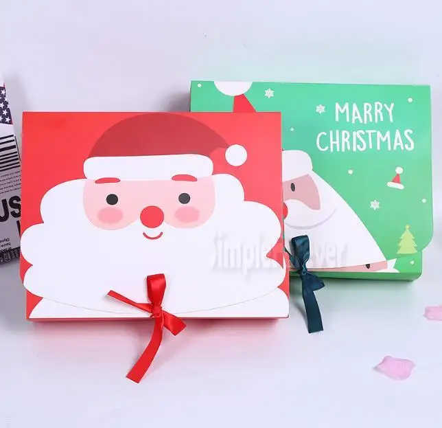 Unique Christmas Eve Big Gift Box Santa & Fairy Design Papercard Kraft Present Party Favour Activity Red Green 200pcs/lot | Дом и сад