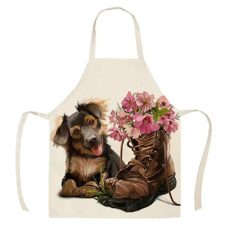 1Pcs Kitchen Pet Dog Pattern Apron Sleeveless Cotton Linen Aprons for Men Women Home Cleaning Tools WQ325