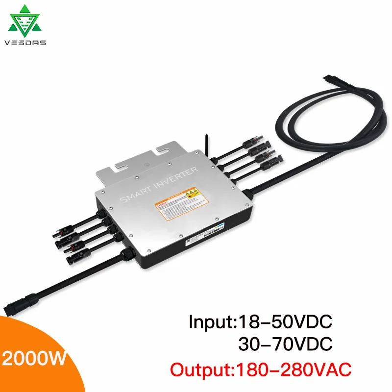 

2000W Waterproof Solar Grid Tie Micro Inverter Smart Microinverter Inversor 18-50VDC to 80-280VAC for On Grid Solar System