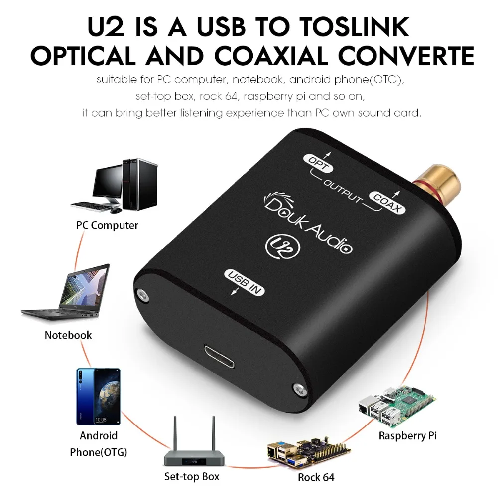 differential amplifier Douk Audio U2 Mini USB to SPDIF Audio Converter XMOS XU208 Digital Interface COAX/OPT DSD DOP 192KHz marine amplifier