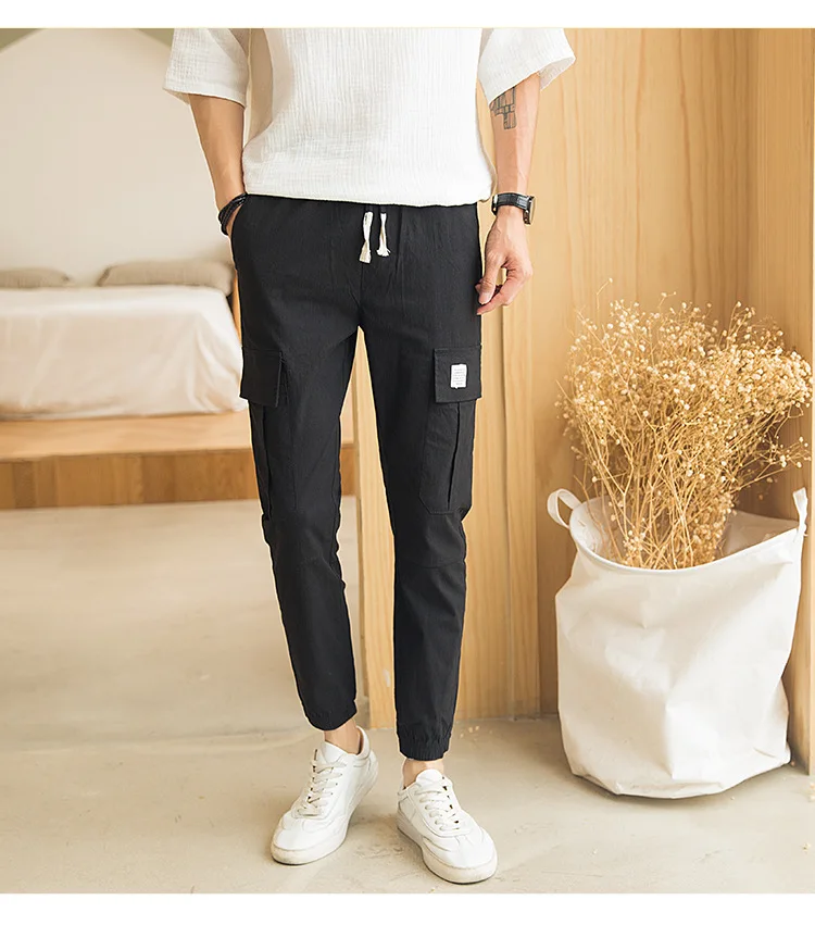 

Summer Pants Men Korean-style Trend Loose Bib Overall Thin Beam Leg Sports Casual Skinny Slim Fit Capri Pants