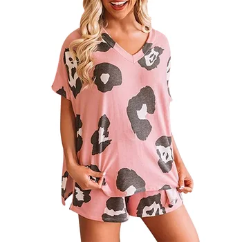 

Pullover Loose Women Pajamas Set Sleepwear Shirt Shorts Sweet Nightdress Short Sleeve Summer Soft Lounge Tie Dye Printed V Neck
