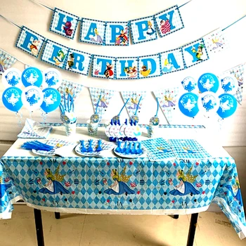 

Alice Theme Party Decoration Tableware Paper Cup Plate Napkins Tablecloth Fork Baby Shower Balloons Kids Birthday Party Supplies