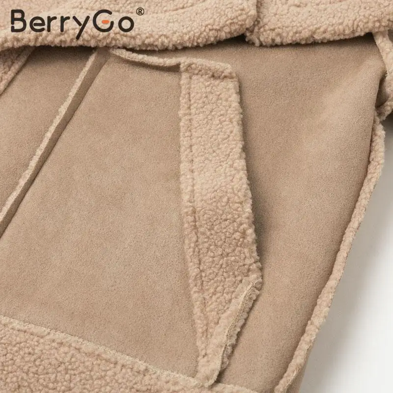 BerryGo, модное плюшевое замшевое лоскутное пальто из искусственного меха для женщин, осенне-зимняя женская теплая куртка с карманами, верхняя одежда, офисное Женское пальто