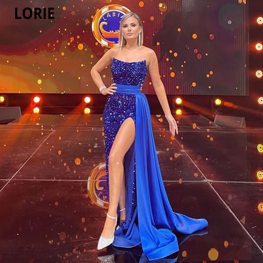 

LORIE 2022 весеннее женское элегантное вечернее платье до пола без бретелек синее длинное Коктейльное Платье макси с высоким разрезом для дня рождения