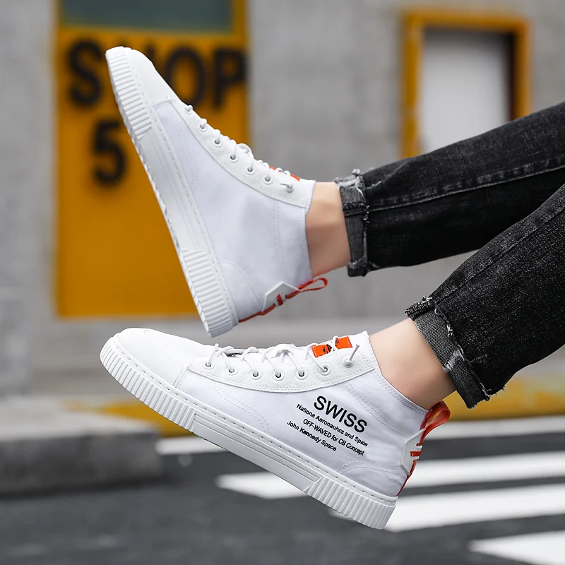 

2019 autumn and winter new explosions fashion high-top canvas breathable wild letters comfortable men's casual shoes
