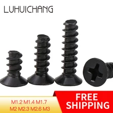 Luchang m1.2 m1.4 m1.7 m2 m2.3 m2.6 m3 philips cruz escareada cabeça plana cauda auto rosqueamento parafuso preto kb micro parafusos
