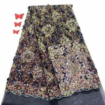 

African Lace Fabric With Sequins Latest Fabric High Quality Velvet Tulle Sequins Lace Fabric Dress FD-128
