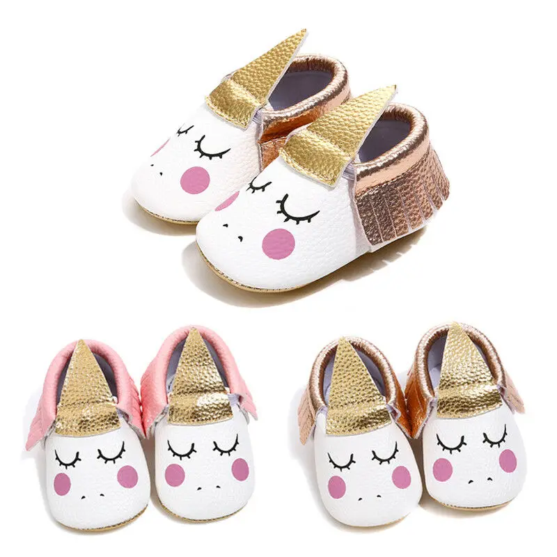 Newborn Baby Girl Cute Crib Shoes Unicorn Tassel Shoes Non-slip Soft Sole Prewalker