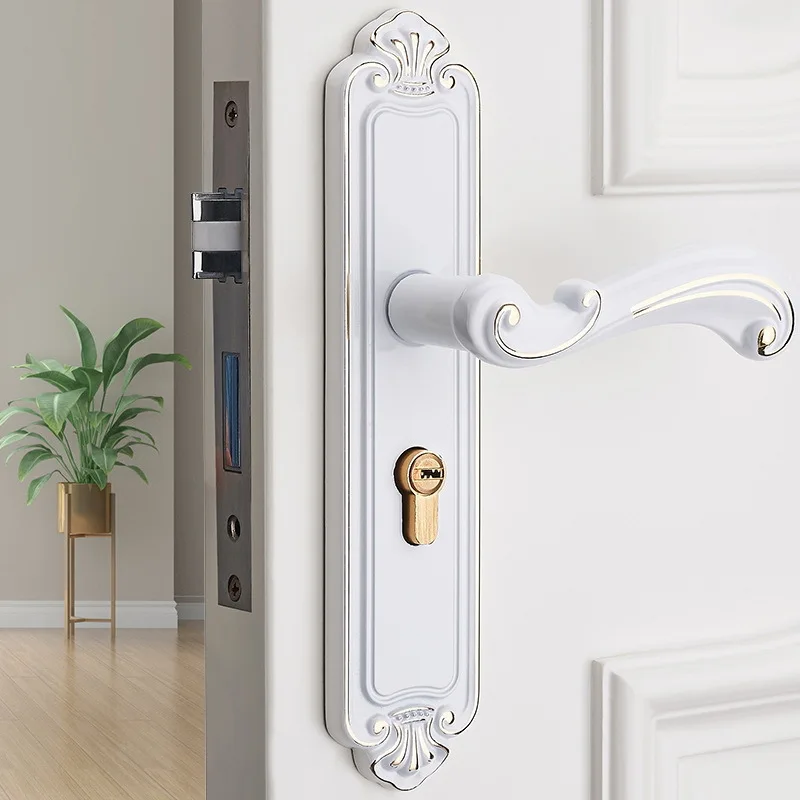 

European Style Doorknob Protector Bedroom Solid Wood Door Lock Handle Lock Ivory White Door Lock Mechanical Door Lock Hardware L