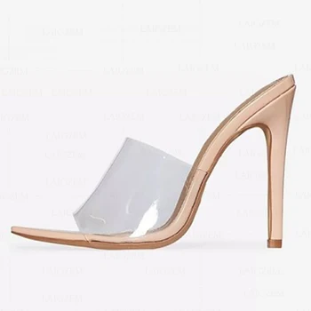 

SEIIHEM Women‘s Heels Slides Clear PVC Stiletto High Heels Mules Transparent Summer Ladies Shoes Woman Large Size 43 44 45 47