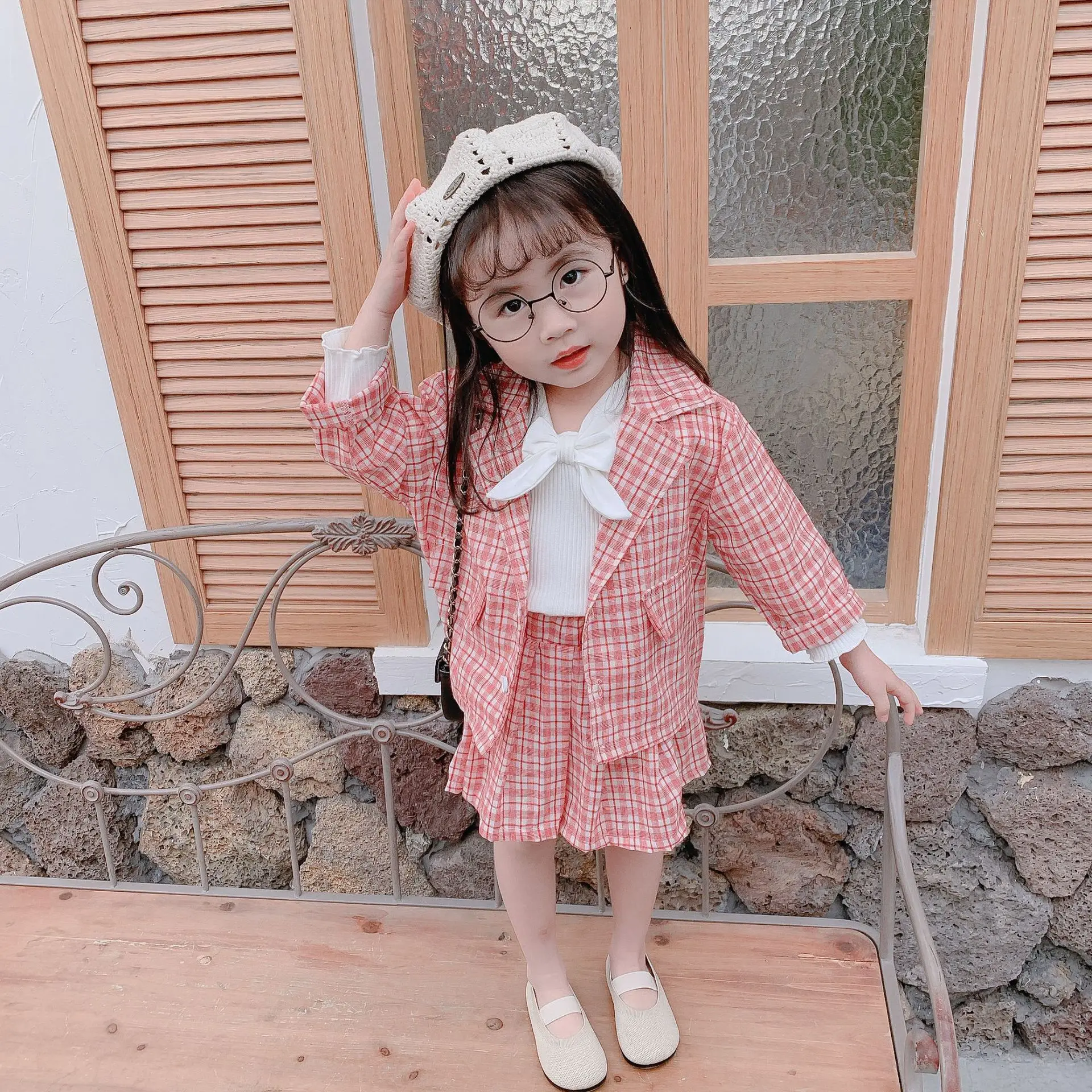 

2020 Spring New Style GIRL'S Suit Plaid Suit Short Skirt Set Korean-style Fashion-Style Girls Three-piece Set-
