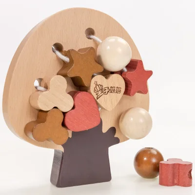 

Infants Bead Toy Large Particles Wear Beads Threading Board Children Educational Force Hand-Eye Coordination Wooden Toy