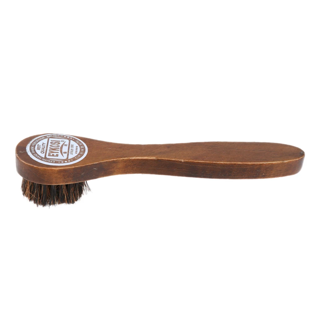 2pcs Practical Horse Hair Shoe Brush Shine Polish Buffing Brush Wooden Brown 