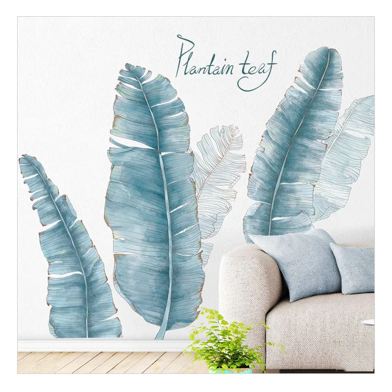 

Nordic Style Plantain Leaf Wall Stickers Sofa TV Background Removable Wall Decals Living Room Bedroom Art Murals Home Decor