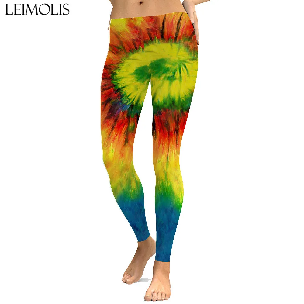 

LEIMOLIS sexy Abstract art Rainbow print push up leggings plus size women fitness workout punk high waist spandex leggins