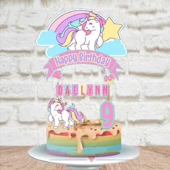 

Custom Cupcake Topper Rainbow Unicorn Party Cake Decorations Supplies for Kids Baby Shower Happy Birthday Cake Topper