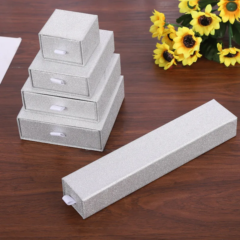 12 pcs Paper Silver Drawer Gift Box Jewelry Packaging Cardboard Ring Necklace Bracelet Earring Display Boxes with Black Sponge 12 pcs paper silver drawer gift box jewelry packaging cardboard ring necklace bracelet earring display boxes with sponge